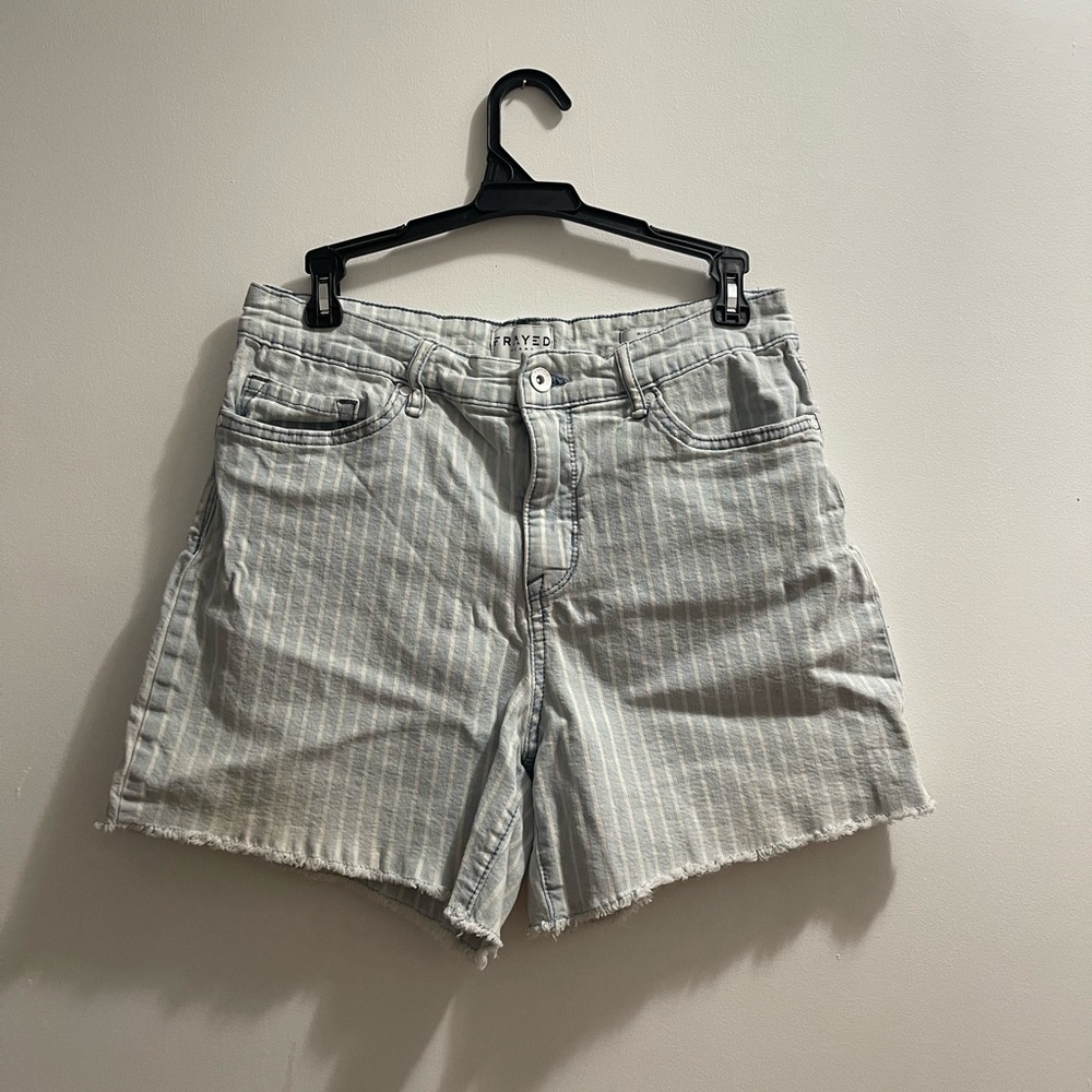 RAYE Gray Striped Jean Shorts